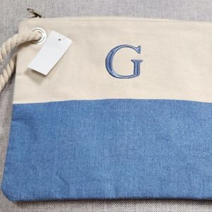 NWT Initial "G"  9x11 Canvas Pouch Bag Wristlet in Blue BIN M